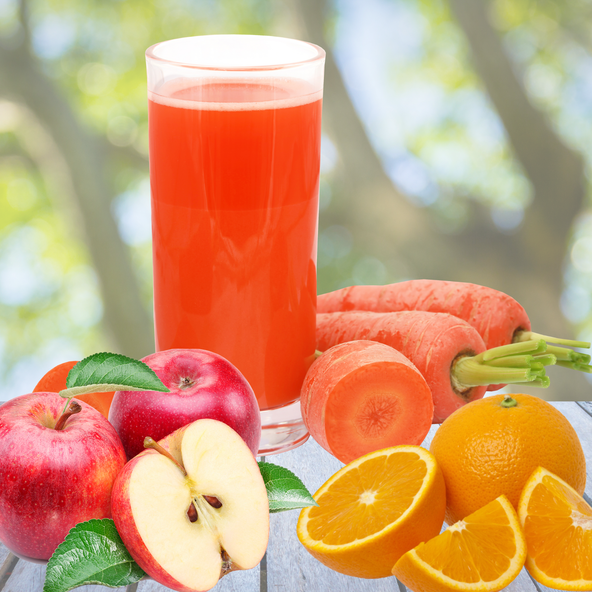 Nước ép táo, cà rốt và cam