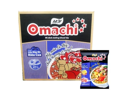 Thùng 30 Gói Mì Omachi Khoai Tây Lẩu Bắp Bò Riêu Cua 80g x 30 Gói