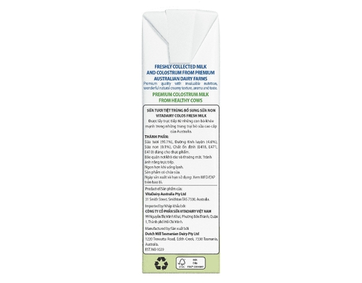 Lốc 3 Sữa Tươi Tiệt Trùng Bổ Sung Sữa Non 180ml Vitadairy ảnh 1