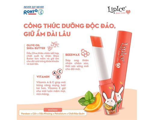 Son Dưỡng Có Màu Tự Nhiên Sheer Color Q Thỏ Bảy Màu Hương Trà Đào Màu Hồng Cam 2.4g LipIce ảnh 4