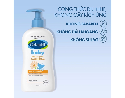 Sữa Tắm Gội Cho Bé Với Hoa Cúc Hữu Cơ Organic With Calendula 400ml Cetaphil ảnh 3