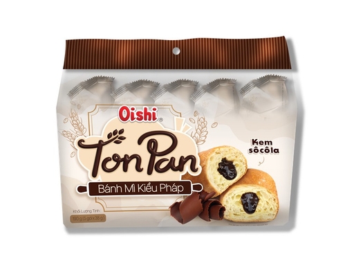 Bánh Mì Kiểu Pháp Nhân Kem Socola - 190g (5 gói x 38g) Oishi Ton Pan ảnh 0