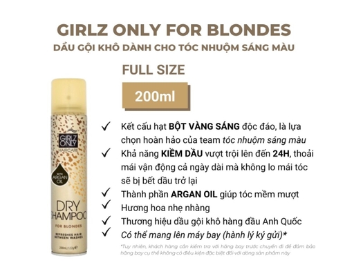 Dầu Gội Khô Cho Tóc Sáng Màu 200ml Girlz Only ảnh 2
