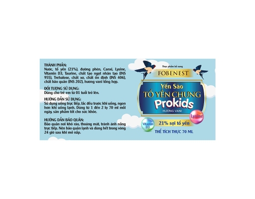 Tổ Yến Chưng Prokids Cho Bé Hương Vani 70ml Fobenest ảnh 4