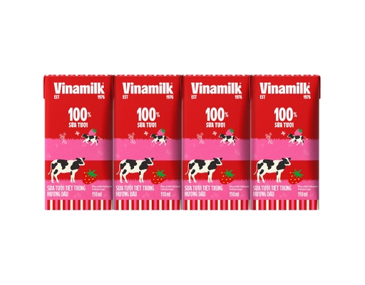 Lốc 4 Hộp Sữa Tươi Tiệt Trùng Vinamilk Hương Dâu 110ml Vinamilk ảnh 0