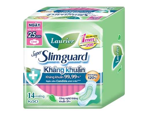Băng Vệ Sinh Laurier Kháng Khuẩn Siêu Mỏng Cánh 1mm 25cm 14 Miếng