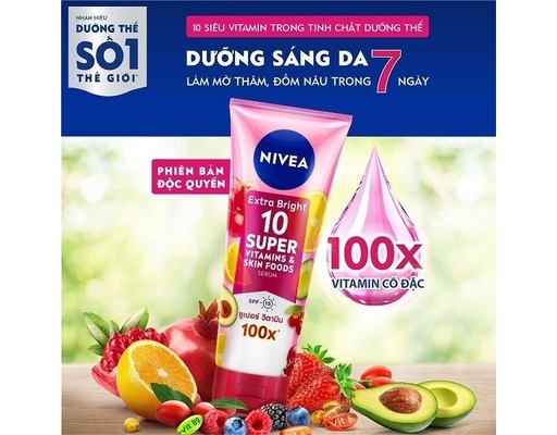 Tinh Chất Dưỡng Thể Sáng Da Extra Bright 10 Super Vitamins & Skin Foods Serum 180ml Nivea ảnh 2