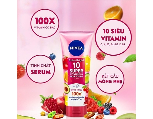 Tinh Chất Dưỡng Thể Sáng Da Extra Bright 10 Super Vitamins & Skin Foods Serum 180ml Nivea ảnh 3