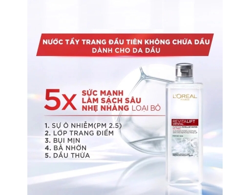 Nước Tẩy Trang Cho Da Dầu Revitalift Crystal Purifying Micellar Water 400ml L'Oreal ảnh 2