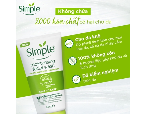 Sữa Rửa Mặt Sạch Sâu Cho Da Thường Moisturising Facial Wash 150ml Simple ảnh 3
