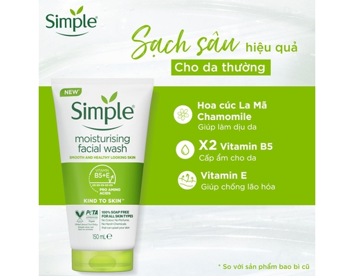Sữa Rửa Mặt Sạch Sâu Cho Da Thường Moisturising Facial Wash 150ml Simple ảnh 4