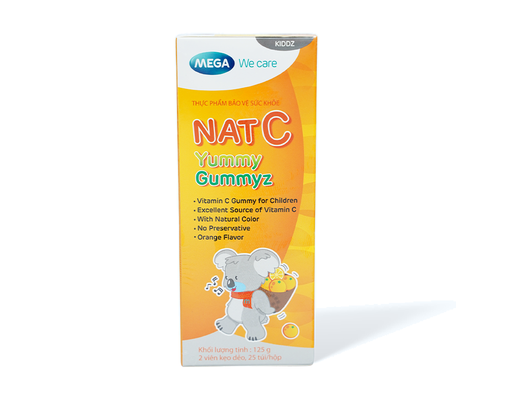 Thực Phẩm Bảo Vệ Sức Khỏe Yummy Gummyz Nat C Hương Cam - Hộp 25 Gói x 2 Viên MEGA We care ảnh 0