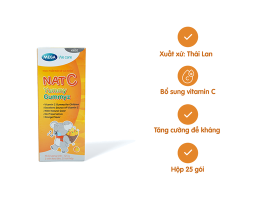 Thực Phẩm Bảo Vệ Sức Khỏe Yummy Gummyz Nat C Hương Cam - Hộp 25 Gói x 2 Viên MEGA We care ảnh 3