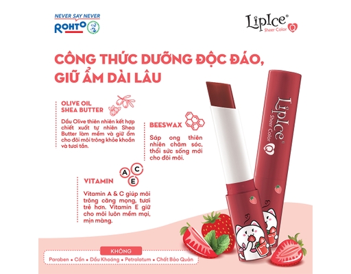 Son Dưỡng Có Màu Tự Nhiên Sheer Color Q Strawberry Tea Hương Trà Dâu - Màu Đỏ Cam 2.4g LipIce ảnh 5