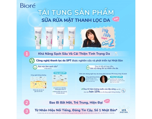 Sữa Rửa Mặt Thanh Lọc Da Và Dưỡng Ẩm Mịn Da 100g Bioré ảnh 3