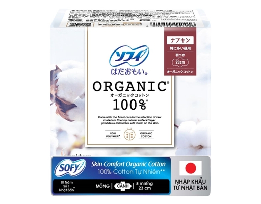 Băng Vệ Sinh Siêu Mỏng Cánh Skin Comfort Organic Cotton 23cm 8 Miếng Sofy ảnh 0