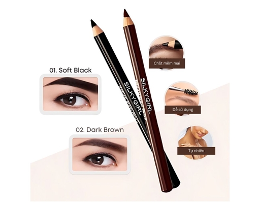 Chì Kẻ Mày Natural Brown Pencil Màu Nâu Đậm - 02 Dark Brown Silkygirl ảnh 1
