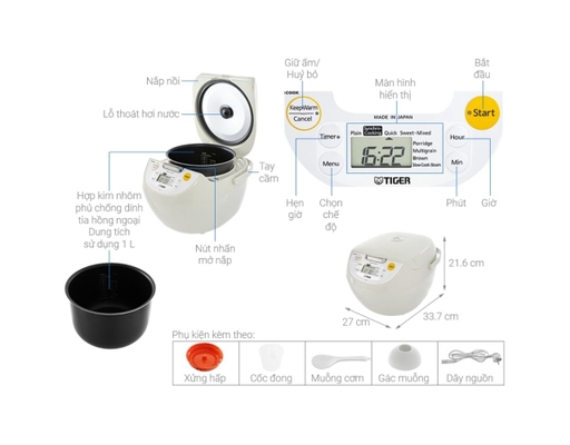 Nồi Cơm Điện Tử JBV-S10W  1L Tiger ảnh 7