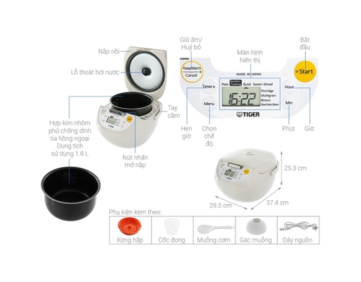 Nồi Cơm Điện Tử JBV-S18W 1.8L Tiger ảnh 2