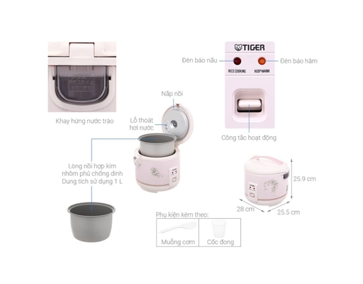 Nồi Cơm Điện Nắp Gài JNP-1000 1L Tiger ảnh 1