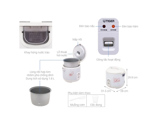 Nồi Cơm Điện Nắp Gài JNP-1800 1.8L Tiger ảnh 1