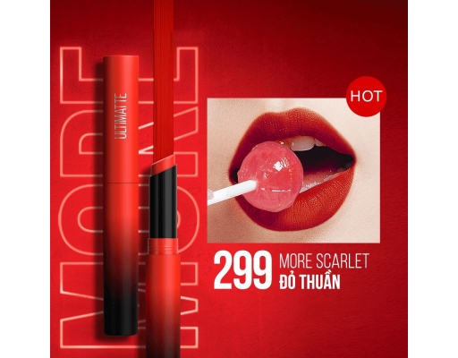 Son Thỏi Color Sensational Ultimatte Màu Đỏ Thuần - 299 More Scarlet 1.7g MAYBELLINE ảnh 2