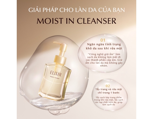 Sữa Rửa Mặt Và Tẩy Trang Sạch Sâu Dưỡng Ẩm Moist-In Cleanser 140ml Elixir ảnh 3