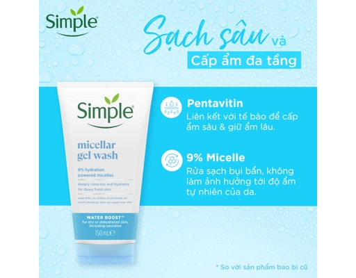 Gel Rửa Mặt Sạch Sâu Và Cấp Ẩm Micellar Gel Wash 150ml Simple ảnh 2