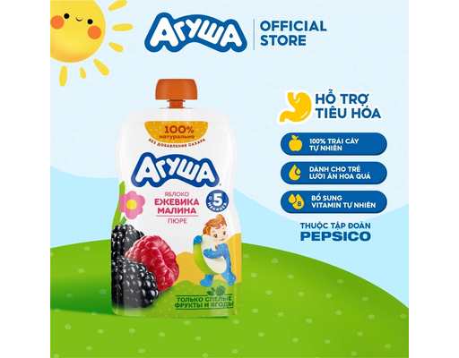 Trái Cây Nghiền Vị Táo, Mâm Xôi Đen, Đỏ 90g Agusha ảnh 1