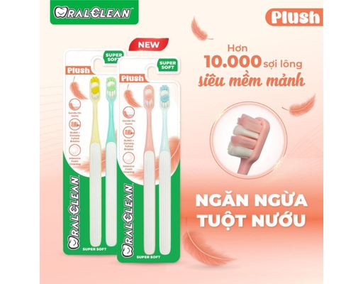 Lô 2 Bàn Chải Đánh Răng Lông Siêu Mềm Plush Super Soft 2 Cái OralClean ảnh 1