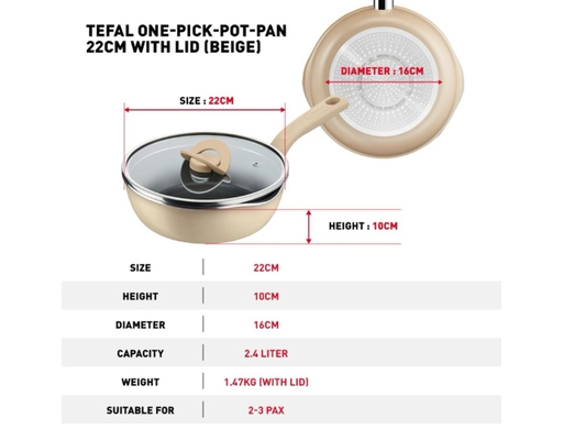 Chảo Nồi Có Nắp Đa Năng 3In1 22cm Màu Vàng Nhạt Tefal ảnh 1