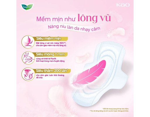 Băng Vệ Sinh Siêu Mềm Mịn Mỏng Cánh Feather Touch 22.5cm 16 Miếng Laurier ảnh 1