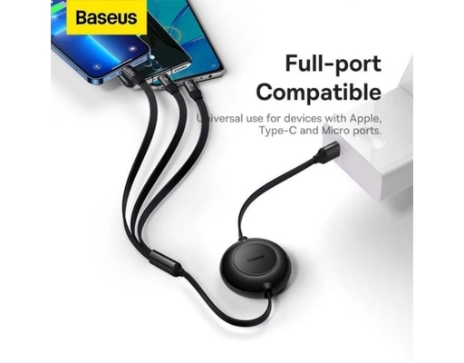 Cáp Sạc Dây Rút 3IN1 USB to M+L+C 3.5A 1.1M Màu Đen Baseus ảnh 5