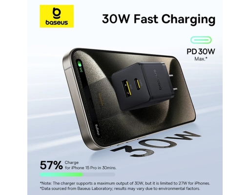 Bộ Sạc Nhanh Palm C+U 30W US Màu Trắng Baseus ảnh 4