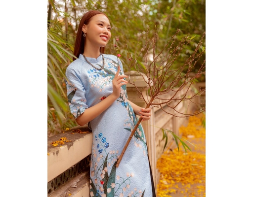 Áo Dài Gấm Xanh AD14-XLL F2 Fashion & Freedom ảnh 3