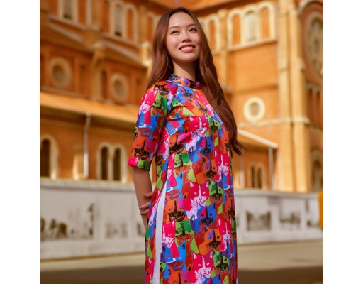 Áo Dài Gấm Mèo Nhiều Màu AD14-MNM F2 Fashion & Freedom ảnh 2