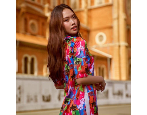 Áo Dài Gấm Mèo Nhiều Màu AD14-MNM F2 Fashion & Freedom ảnh 3