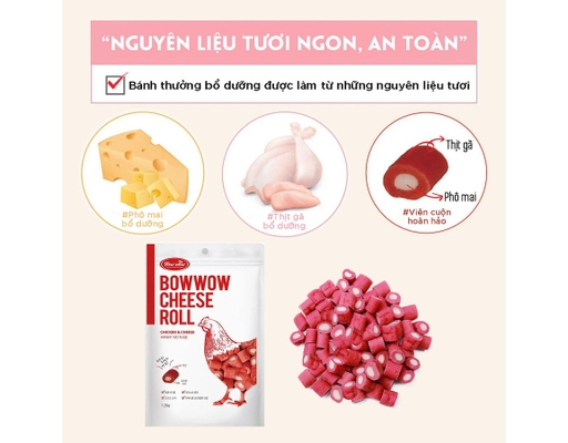 Phô Mai Cuộn Thịt Gà Cho Chó RL-CL-120 120g Bowwow ảnh 2