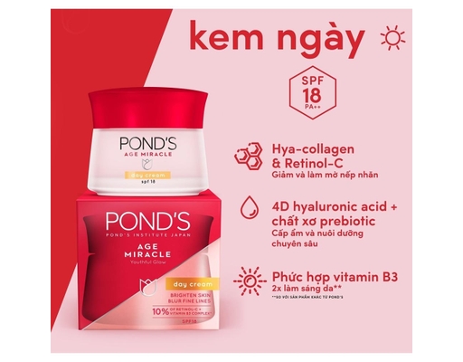 Kem Dưỡng Da Ban Ngày Chống Lão Hóa Age Miracle Day Cream SPF 18 PA++ 50g POND'S ảnh 2