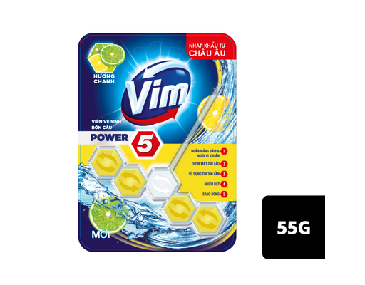 Viên Treo Bồn Cầu Power 5 Sạch Khuẩn Hương Chanh 55g VIM ảnh 0