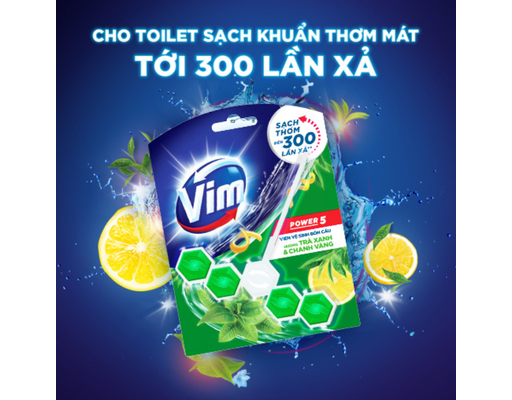 Viên Tẩy Bồn Cầu Power 5 Hương Trà Xanh & Chanh Vàng 55g VIM ảnh 3