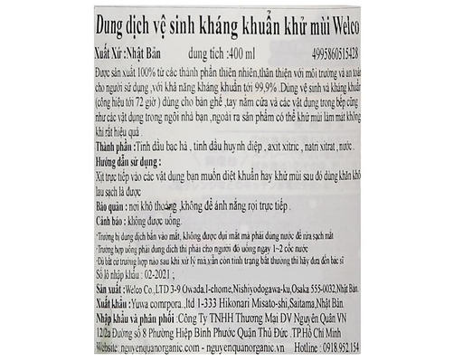 Dung Dịch Vệ Sinh Khử Khuẩn Khử Mùi Nhà Bếp 400ml Welco ảnh 2