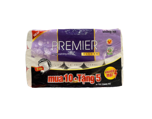 Giấy Vệ Sinh Deluxe 3 Lớp Không Lõi - 10+5 Cuộn Premier ảnh 1