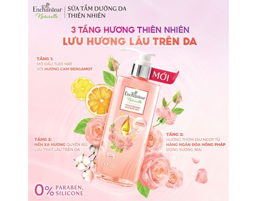 Sữa Tắm Dưỡng Da Thiên Nhiên Naturelle Hương Hoa Hồng 510g Enchanteur ảnh 2