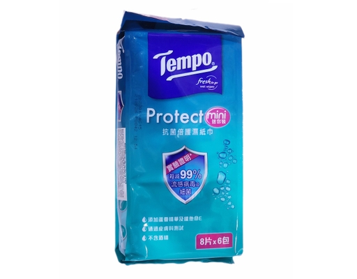 Khăn Giấy Ướt Mini Protect Ngăn Ngừa Vi Khuẩn - Lốc 6 Gói x 8 Tờ Tempo ảnh 2