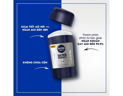Sáp Ngăn Mùi 48h Cho Nam Phân Tử Bạc Silver Protect 48h Anti-Perspirant Deodorant 50ml Nivea ảnh 1