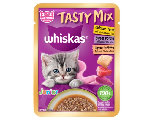 Thức Ăn Ướt Dành Cho Mèo Con Vị Gà Cá Ngừ Khoai Lang 70g Whiskas ảnh 0
