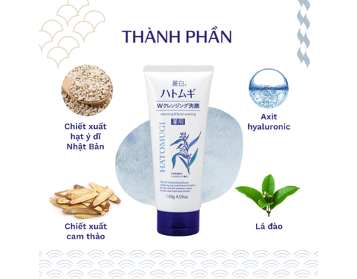 Sữa Rửa Mặt Tẩy Trang & Làm Sáng Da Reihaku W Cleansing Foam 130g Hatomugi ảnh 1