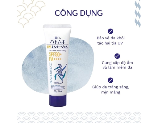 Gel Chống Nắng Cấp Ẩm Cho Mặt, Toàn Thân SPF50+ PA++++ 80g Hatomugi ảnh 1