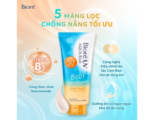 Serum Chống Nắng Dưỡng Thể Nâng Tông Đào Ngọc Trai 130ml Bioré ảnh 1